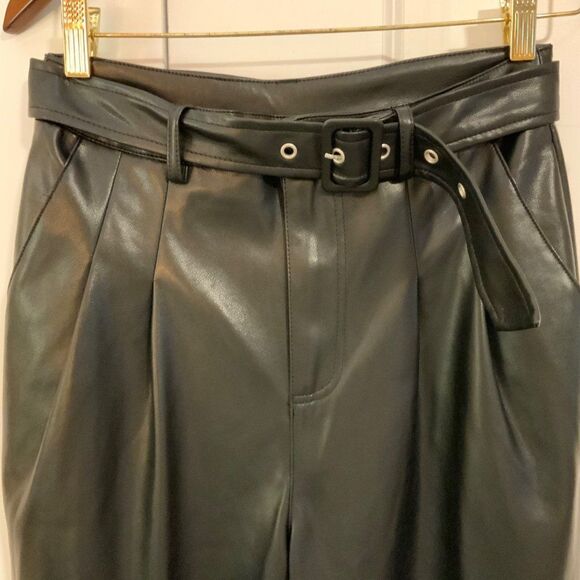 7 For All Mankind Black Vegan Faux Leather Belted Wide Leg Pants Small New - Picture 5 of 13
